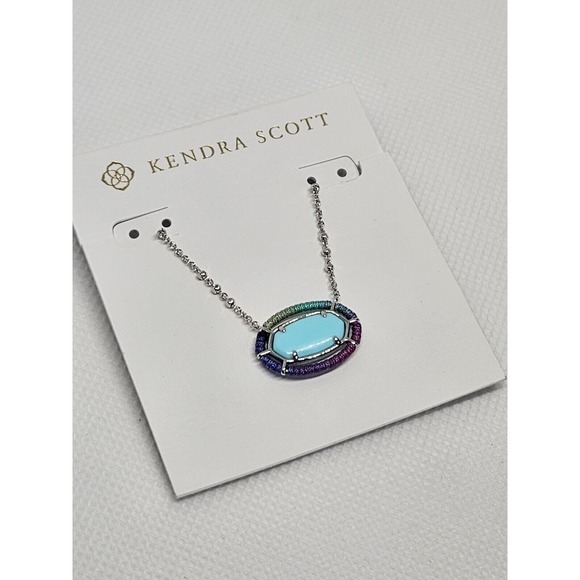 Kendra Scott Handmade Necklace Rhodium Plated Crystal Mother Of Pearl Charm NWT - Picture 4 of 10